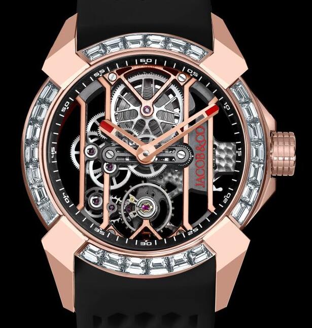 Jacob & Co. EPIC X ROSE GOLD BAGUETTE (BLACK NEORALITHE INNER RING) Watch Replica EX100.43.LD.AA.A Jacob and Co Watch Price